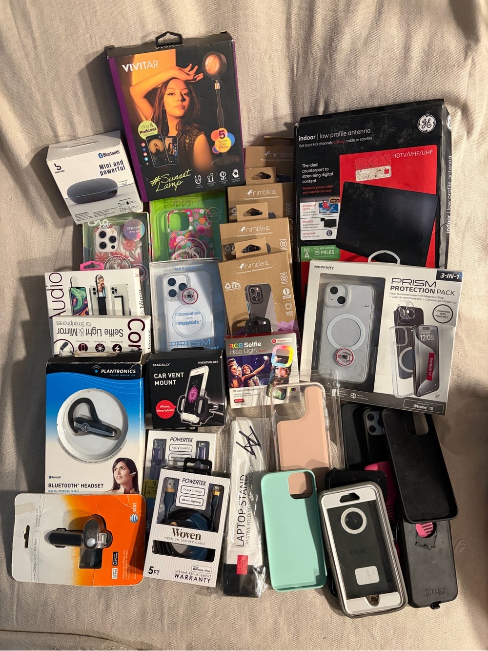 Assorted Electronics Accessories Bundle - Black, White, Pink, Mint